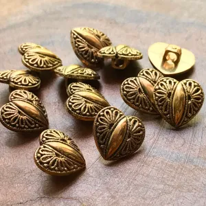 1/2" Heart Bronze Gold Metallic Look Buttons VINTAGE Shank Gold Buttons / Dress Buttons / Shirt Buttons / Heart buttons 28
