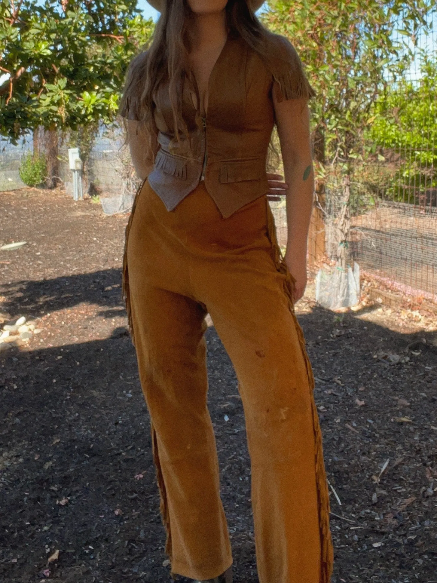 1940s Leather Fringe Western Side Zip Pants
