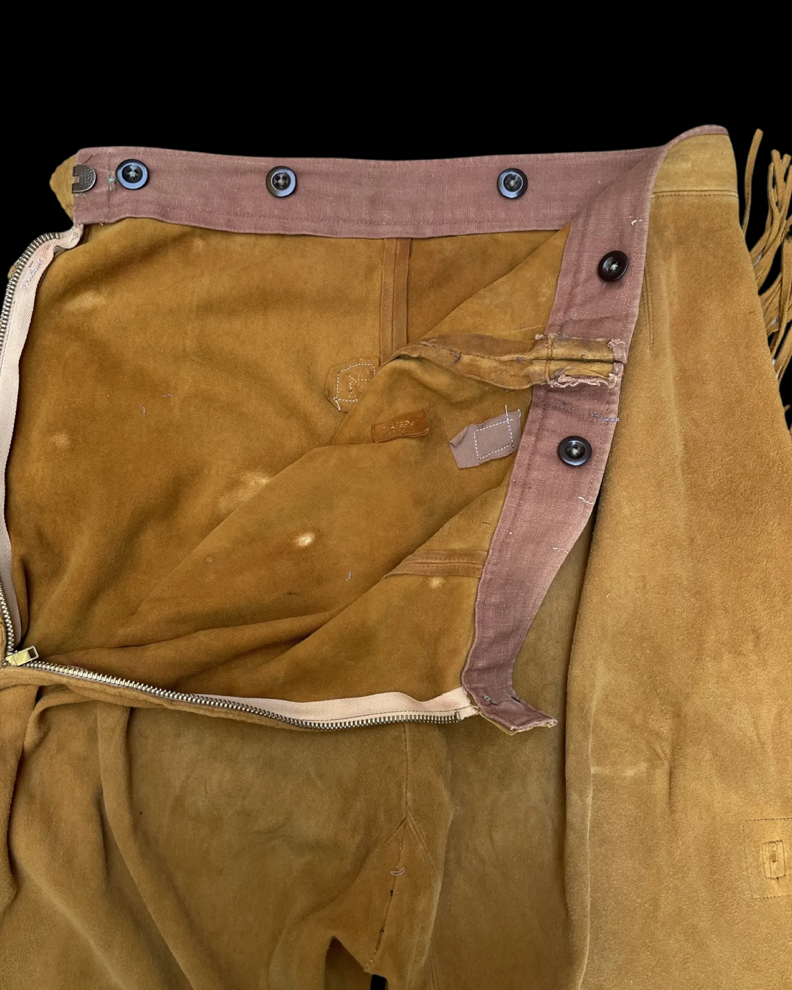 1940s Leather Fringe Western Side Zip Pants