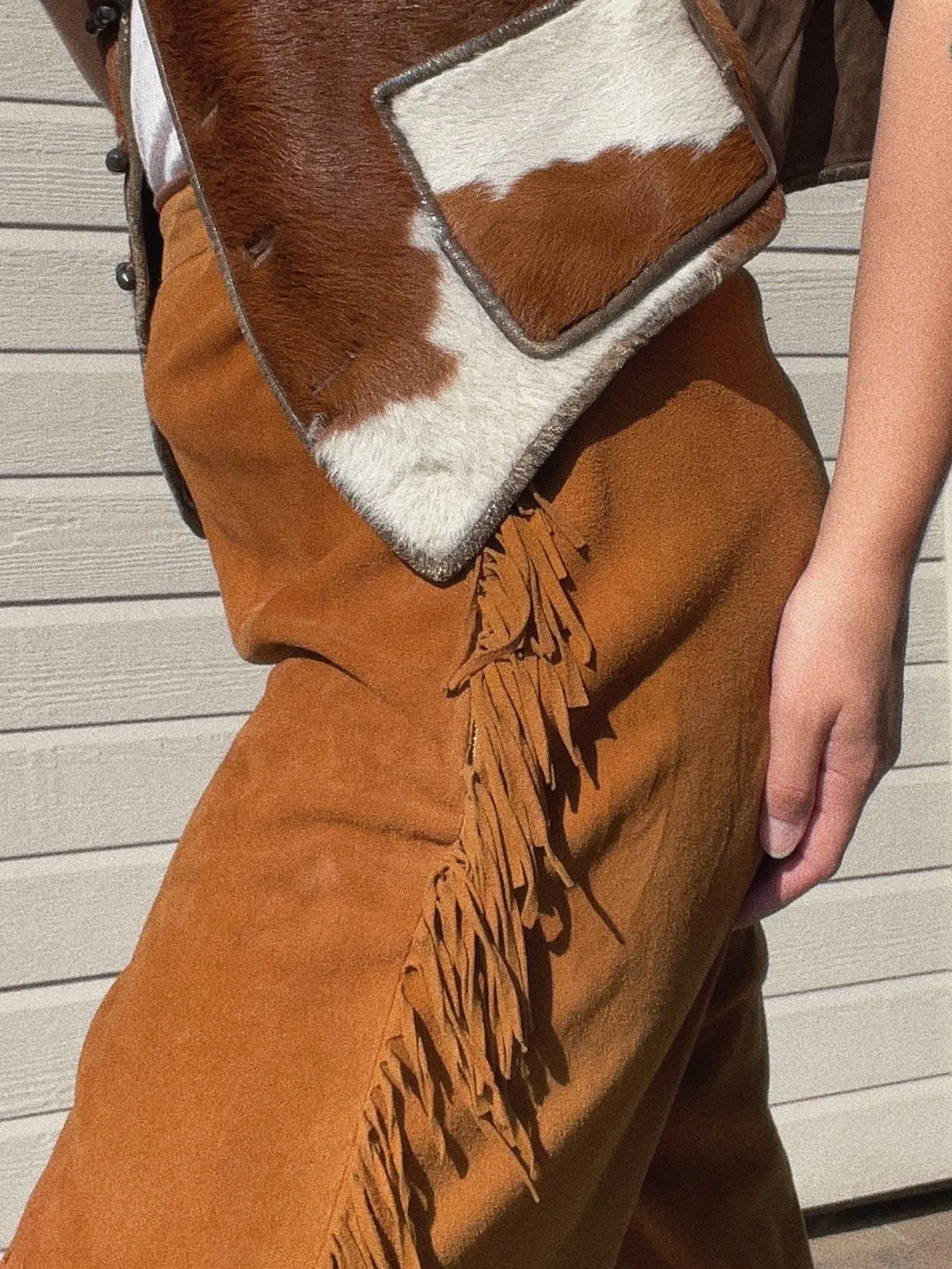 1940s Leather Fringe Western Side Zip Pants