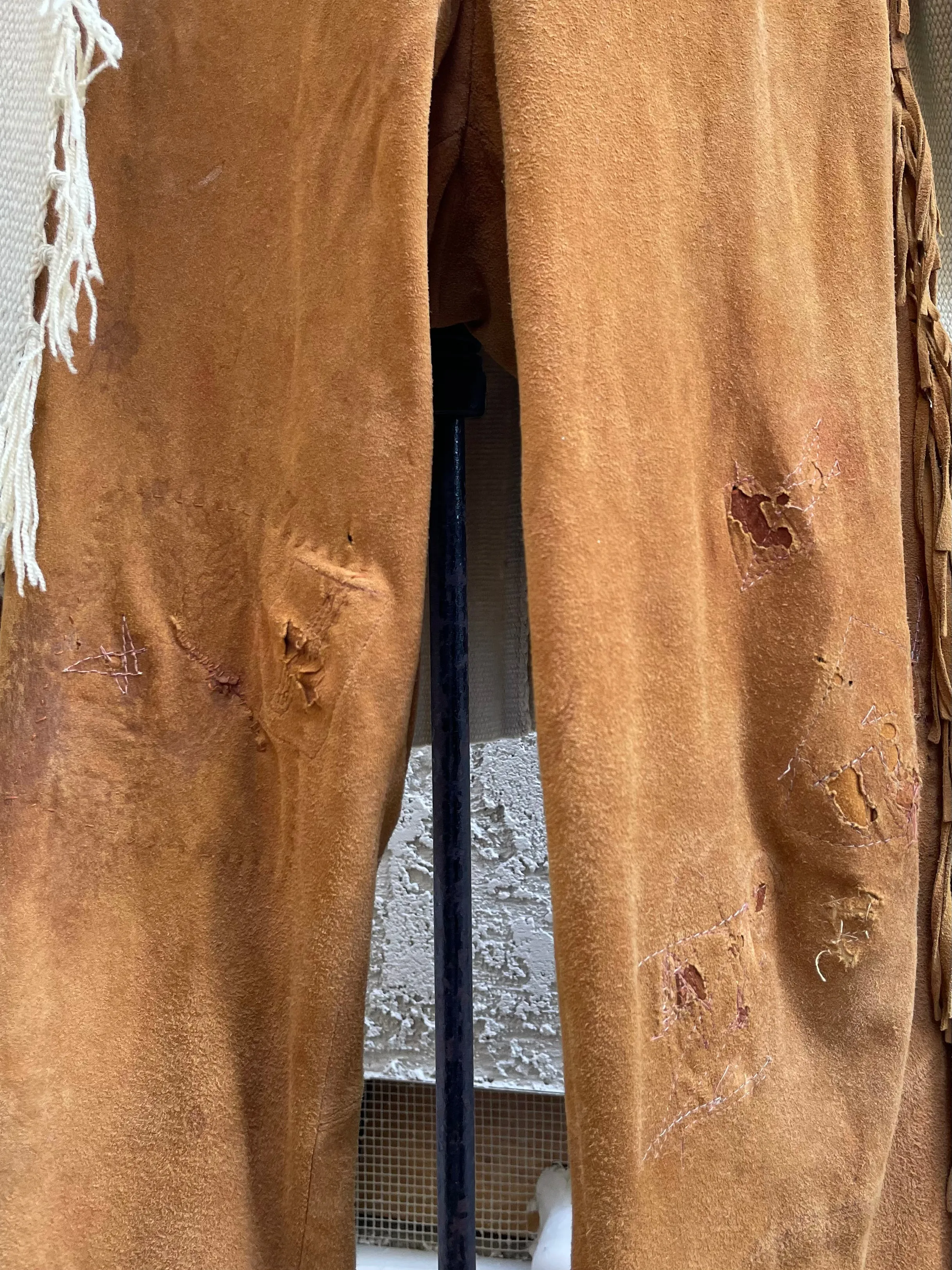 1940s Leather Fringe Western Side Zip Pants