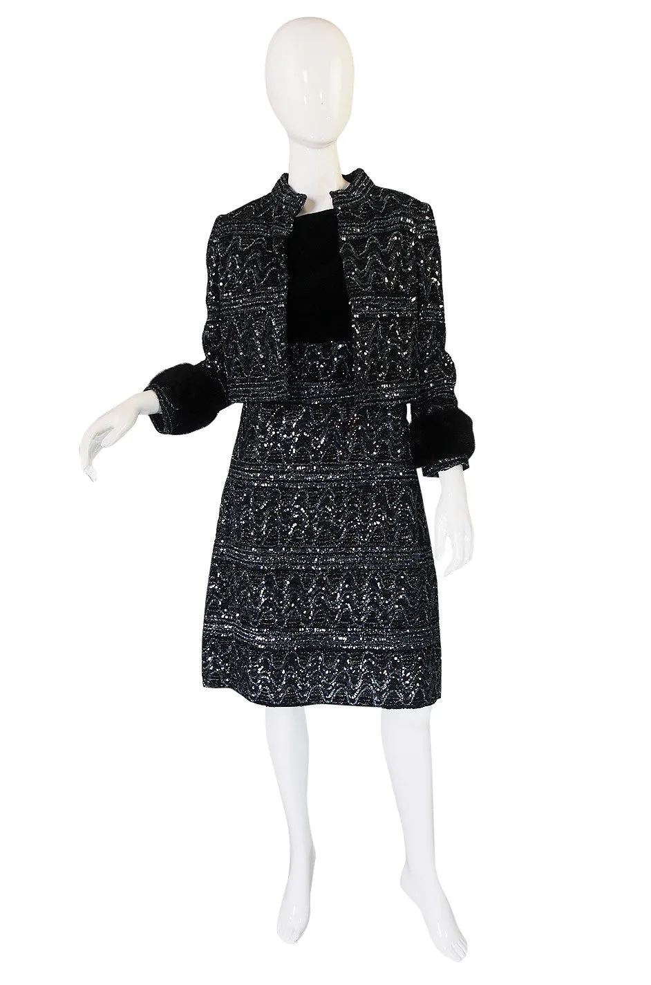 1960s Sequin and Mink Jacket & Dress