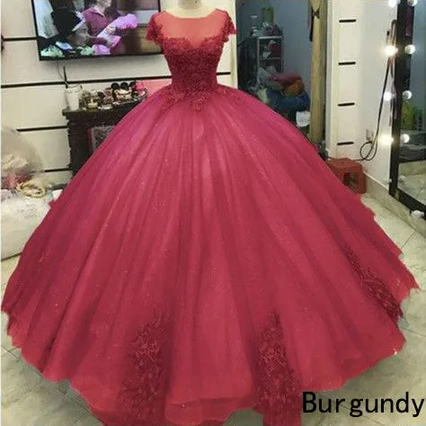 2018 Elegant Gray Quinceanera Dresses with Crystal Organza Lace Sheer Scoop Ball Gowns Sweet 16