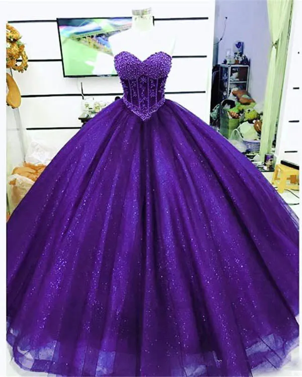 2018 Sparkly Burgundy Quinceanera Dresses Beaded Pearls Sweet 16 Dress vestidos de quinceañera
