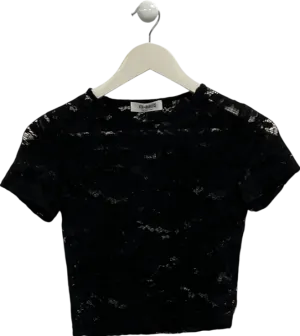 4th & Reckless Black Short Sleeve Lace Crop Top UK 6