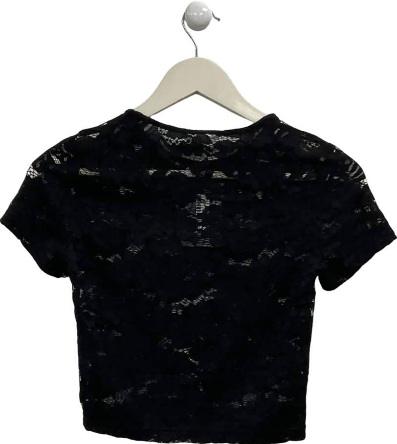 4th & Reckless Black Short Sleeve Lace Crop Top UK 6