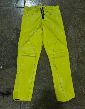 ACID YELLOW LEATHER MOTO PANTS