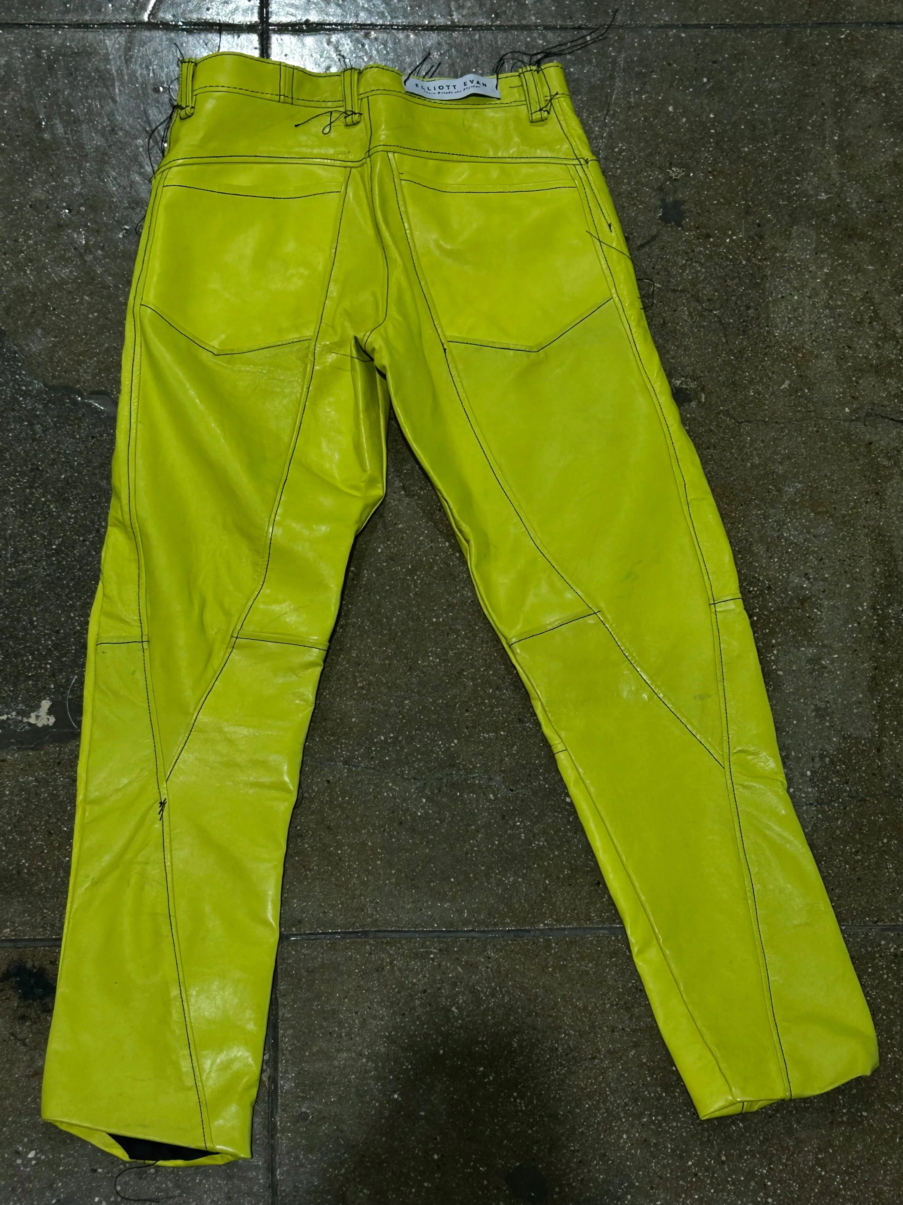 ACID YELLOW LEATHER MOTO PANTS