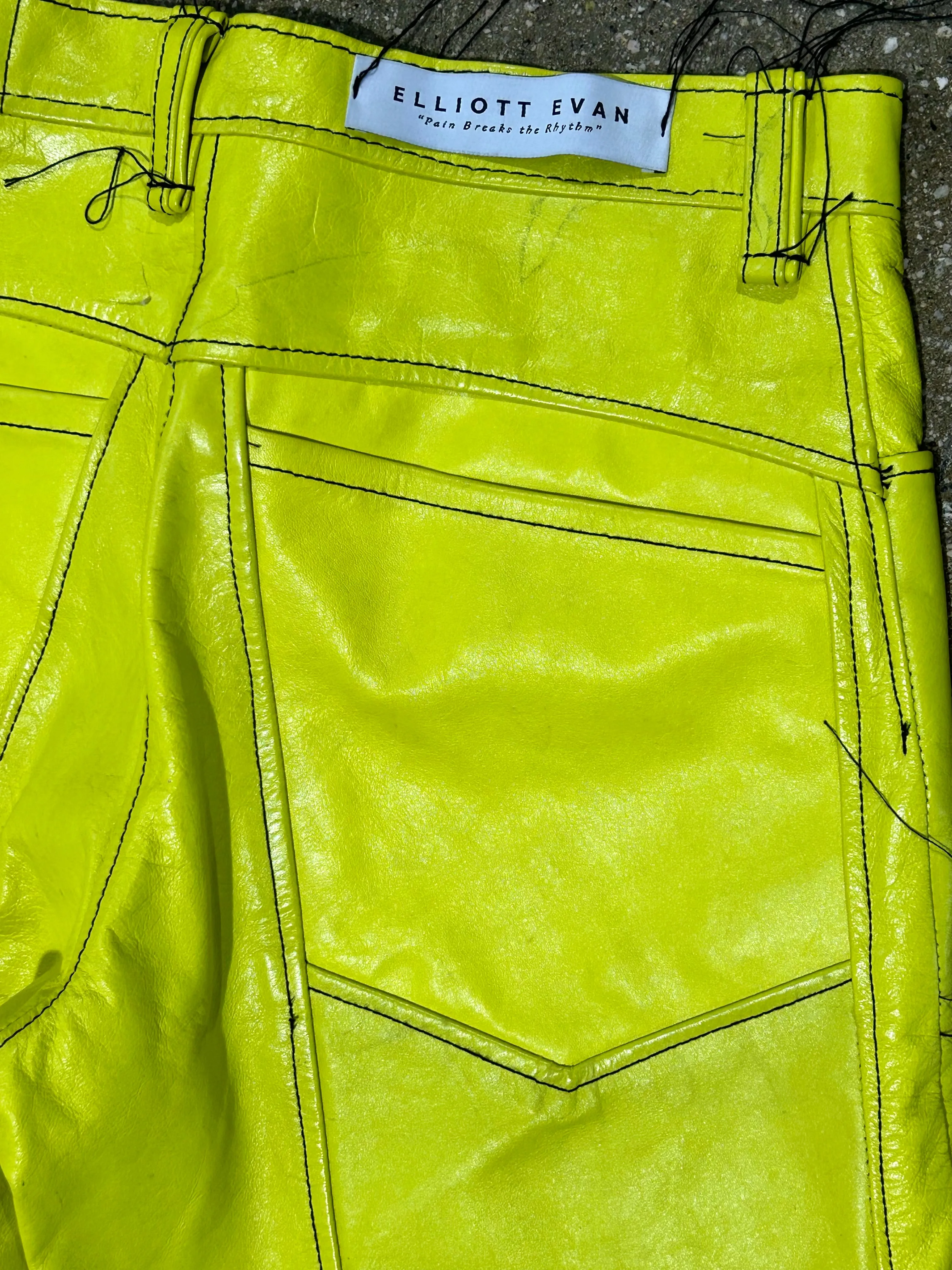 ACID YELLOW LEATHER MOTO PANTS