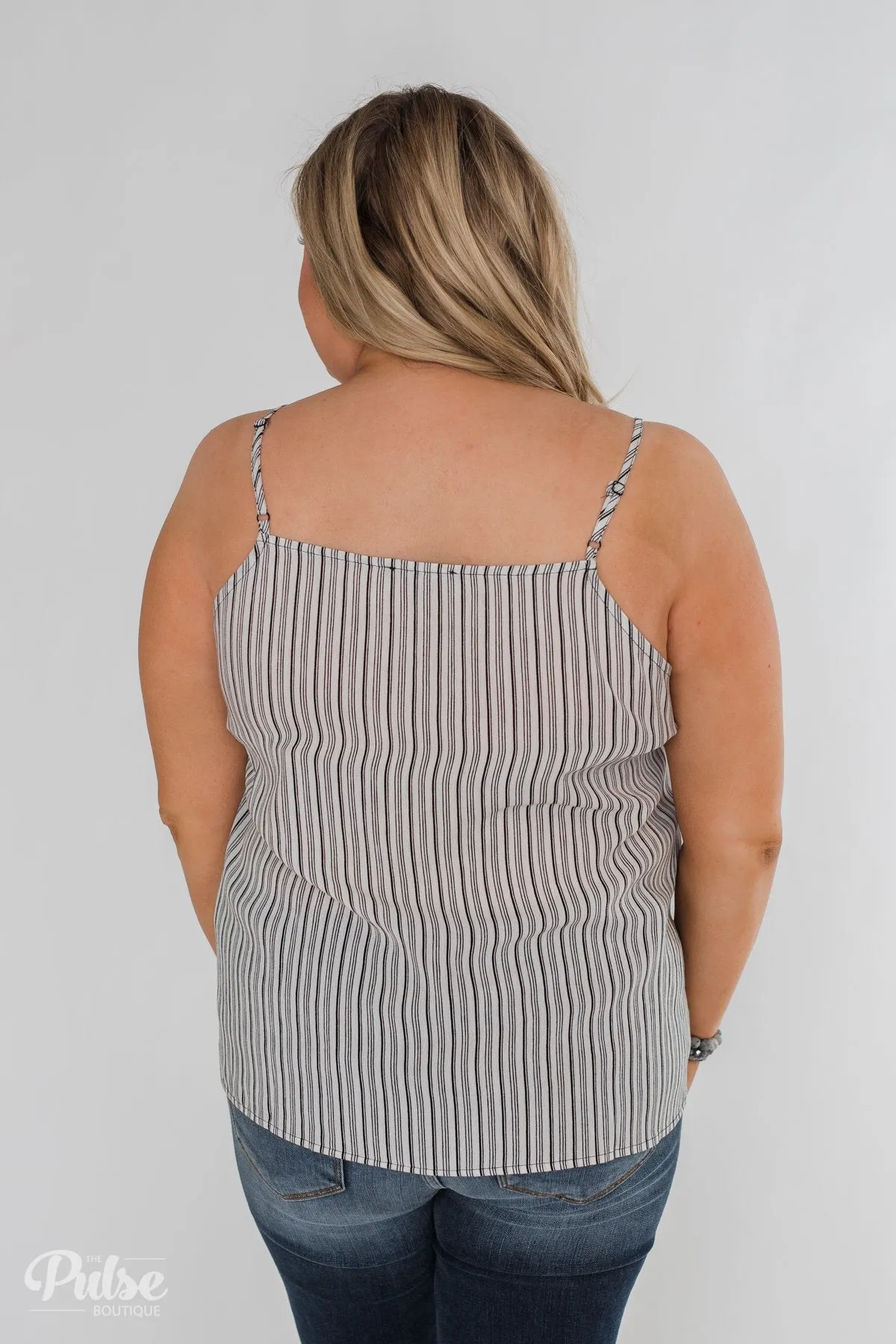 Add A Touch of Lace Striped Tank Top- Black & White