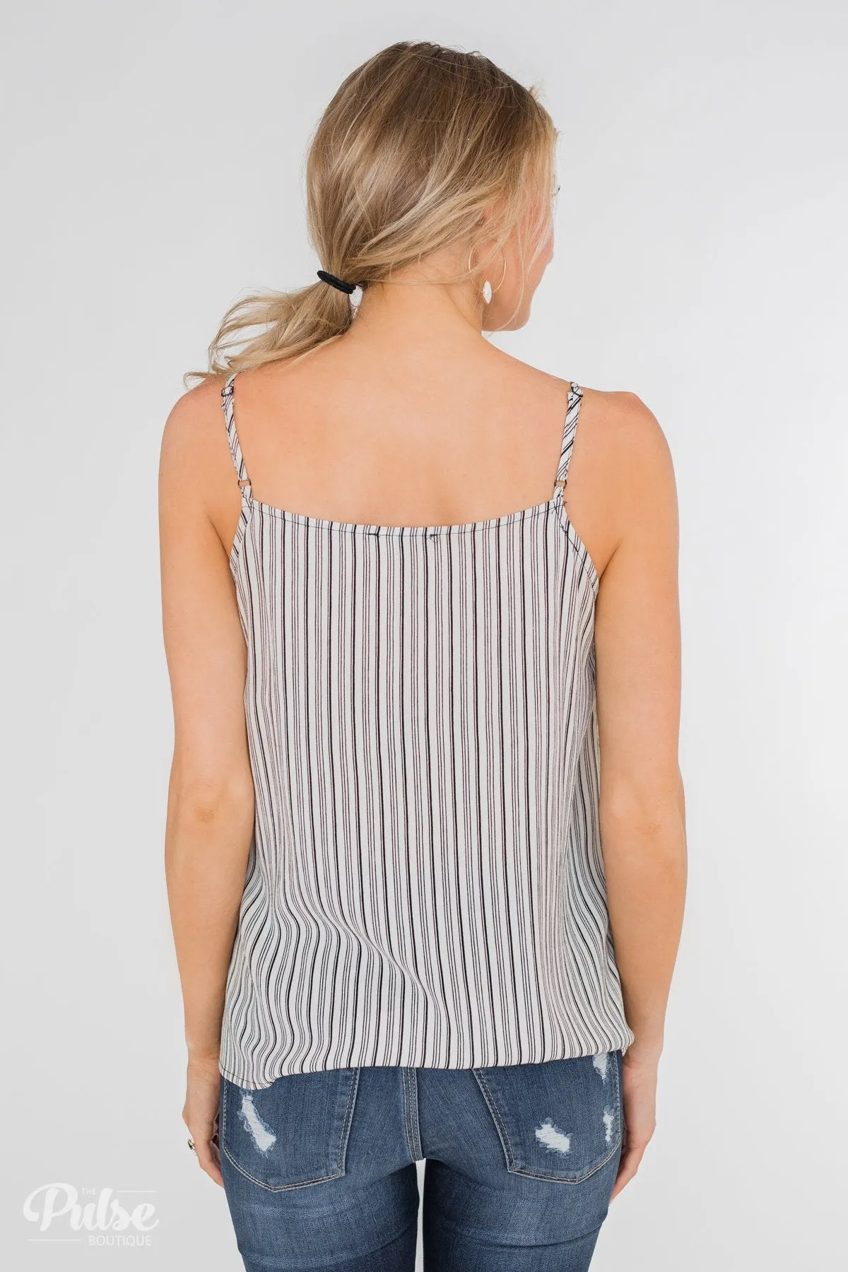 Add A Touch of Lace Striped Tank Top- Black & White