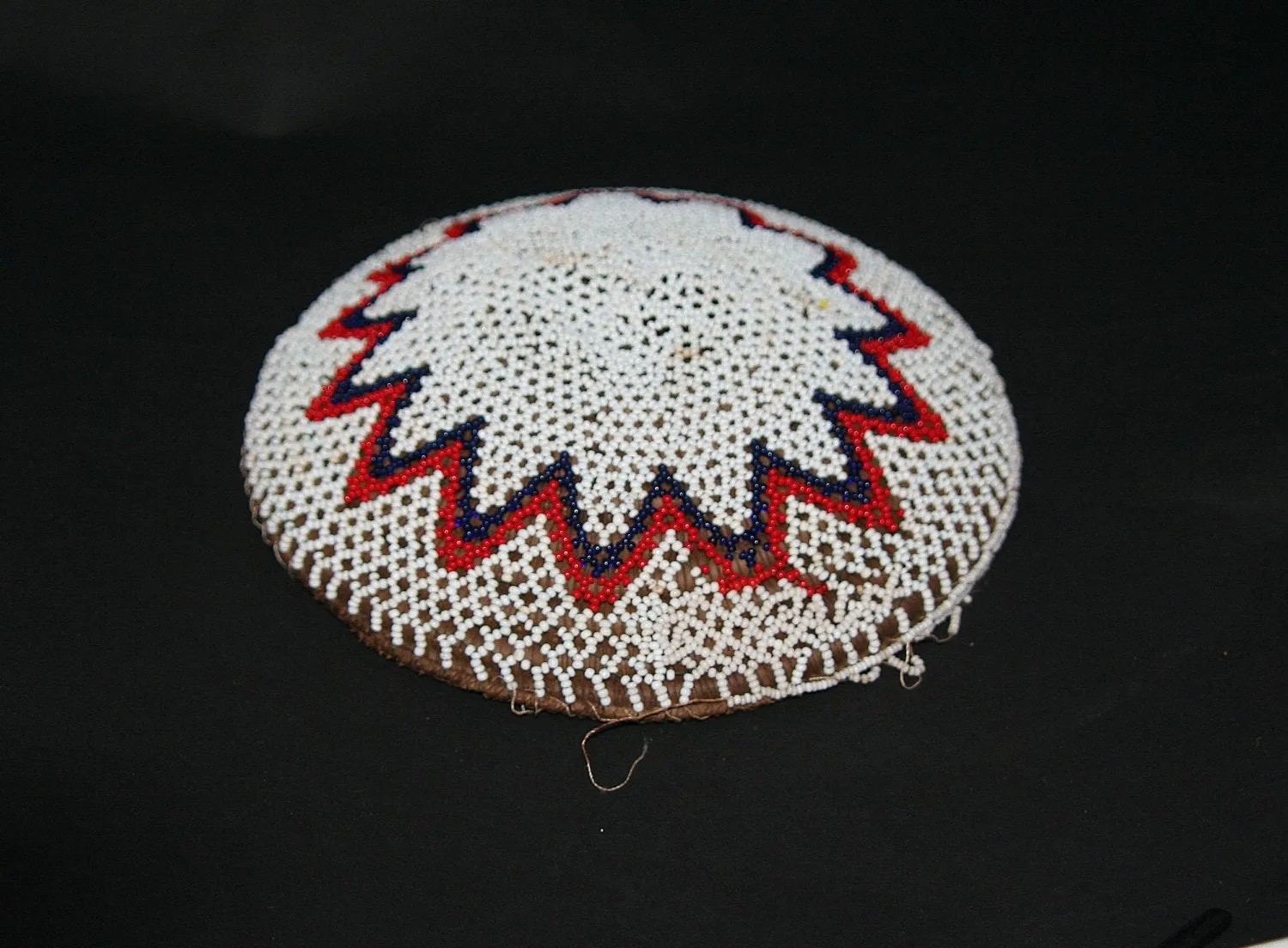 African Zulu Beer Pot Cover Imbenge White, Red, Black Beads