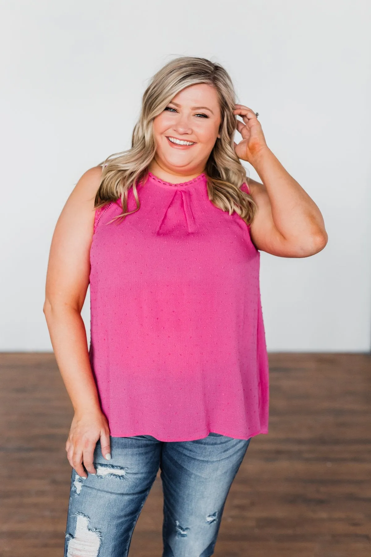 All Day Long Lace Tank Top- Fuchsia