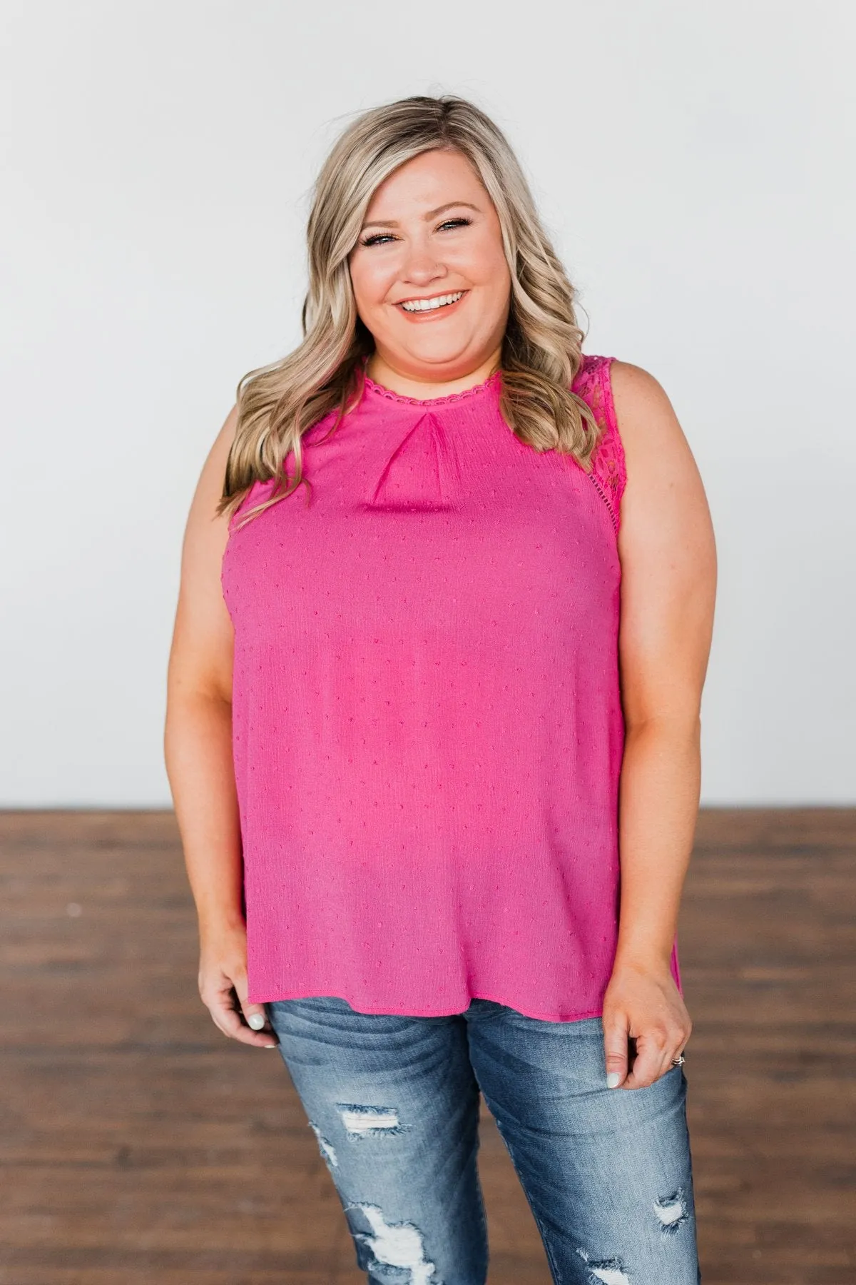 All Day Long Lace Tank Top- Fuchsia