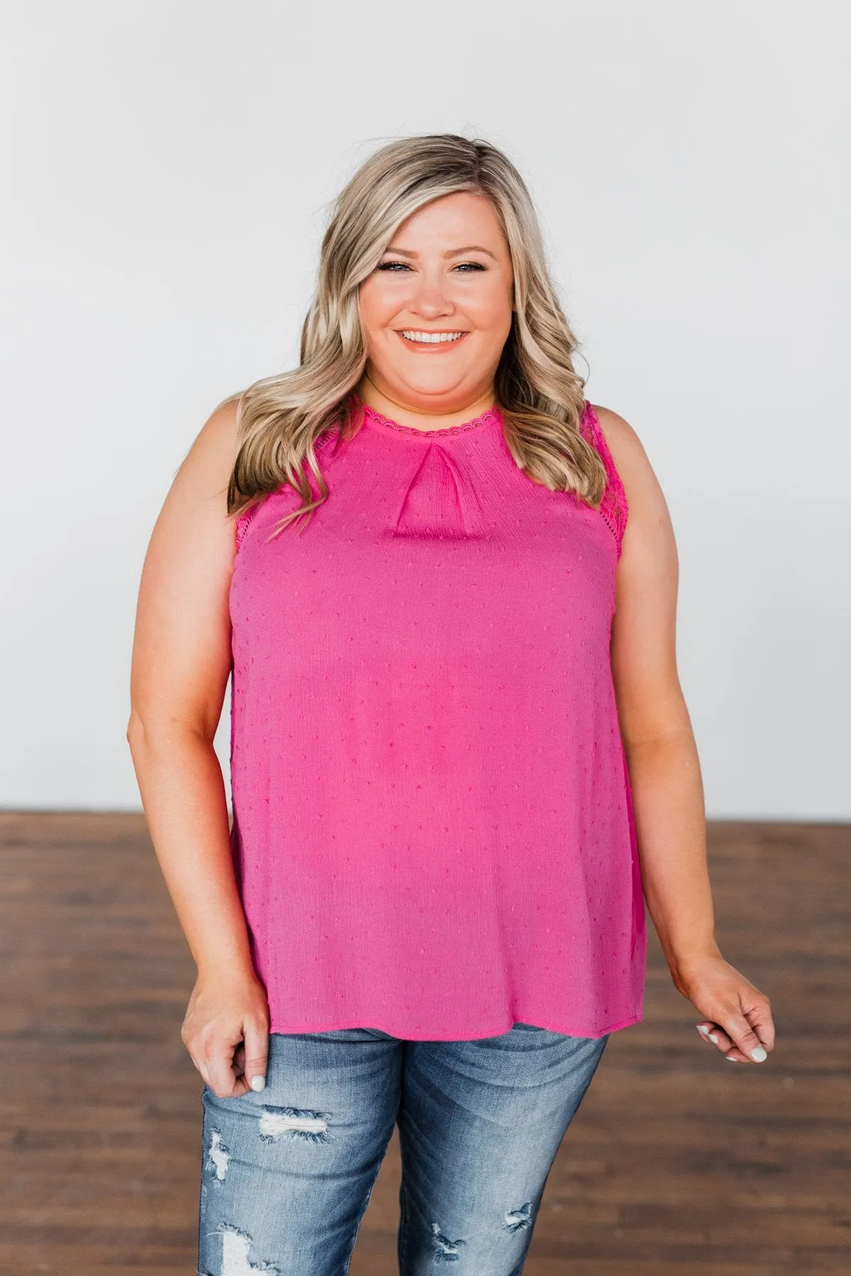 All Day Long Lace Tank Top- Fuchsia