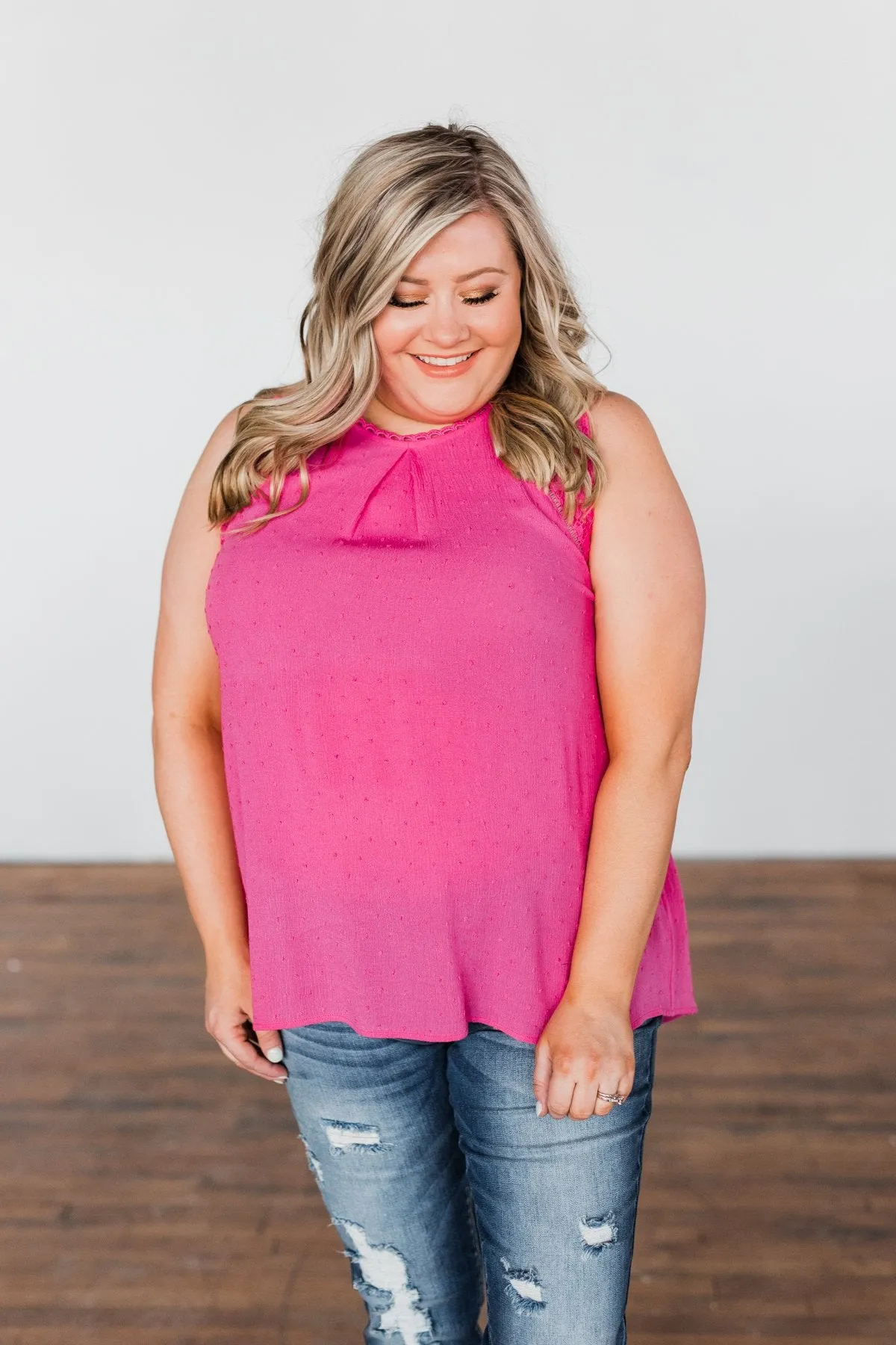 All Day Long Lace Tank Top- Fuchsia