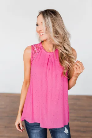 All Day Long Lace Tank Top- Fuchsia