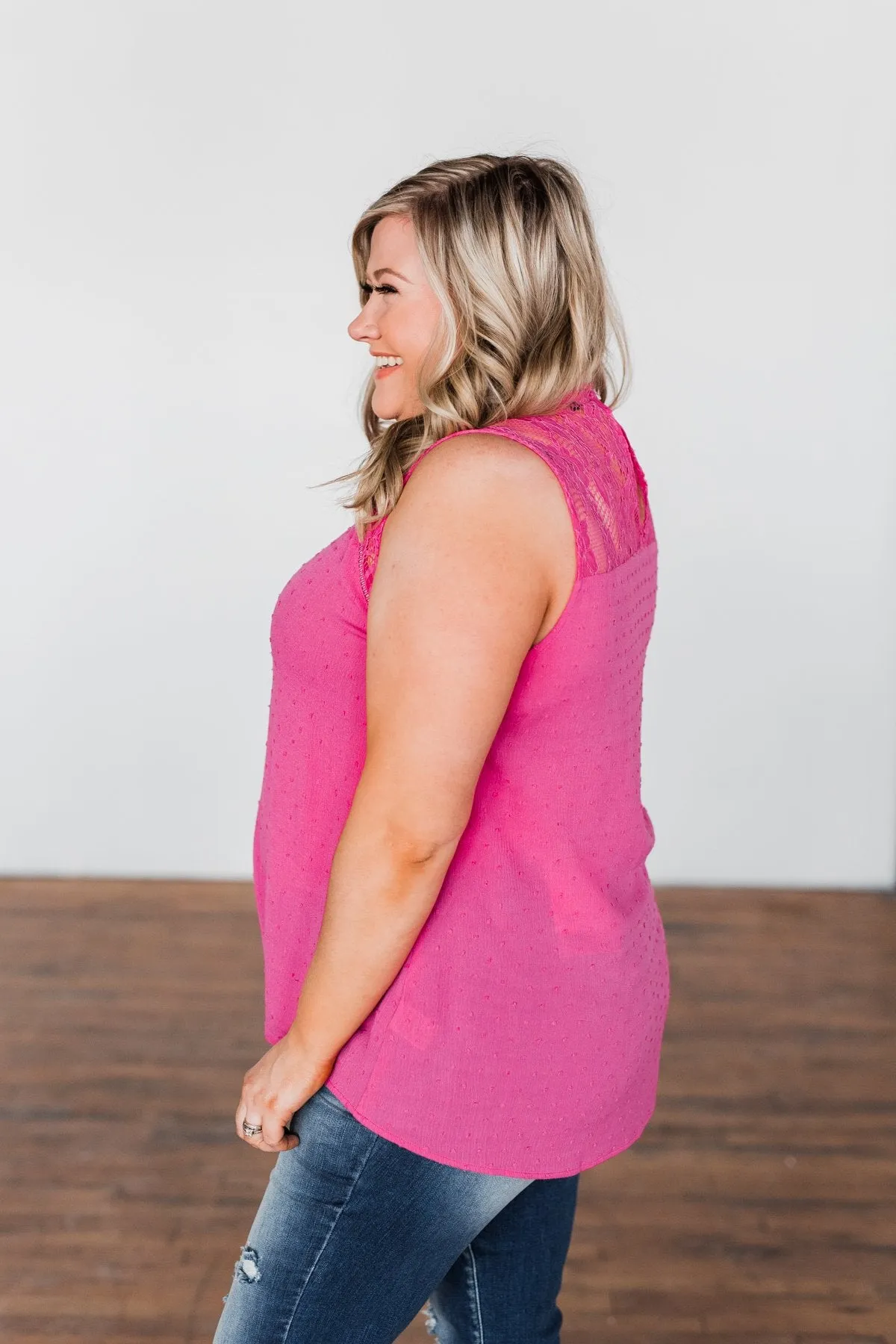 All Day Long Lace Tank Top- Fuchsia