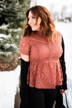 All Laced Up Top In Tawny Rose