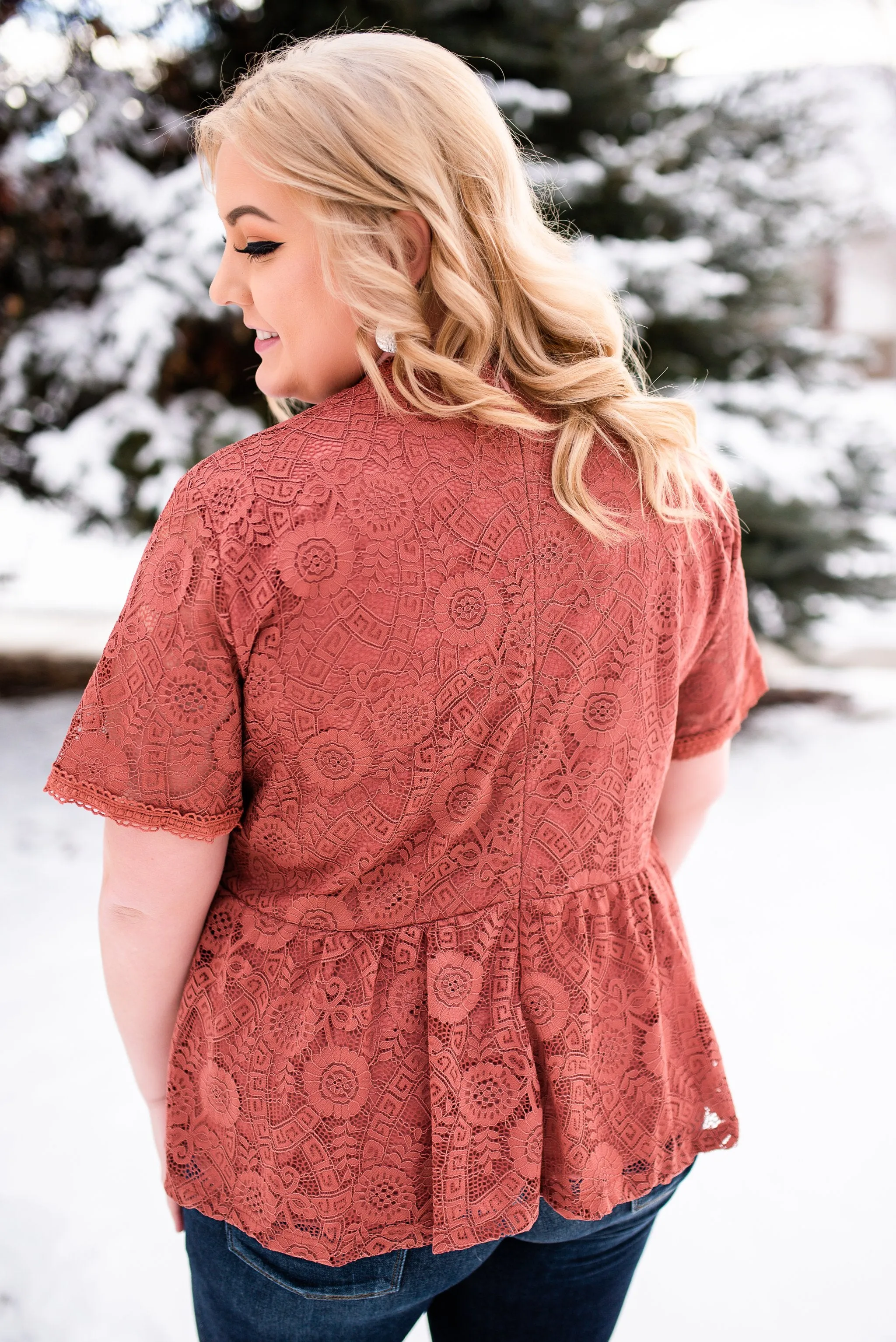 All Laced Up Top In Tawny Rose