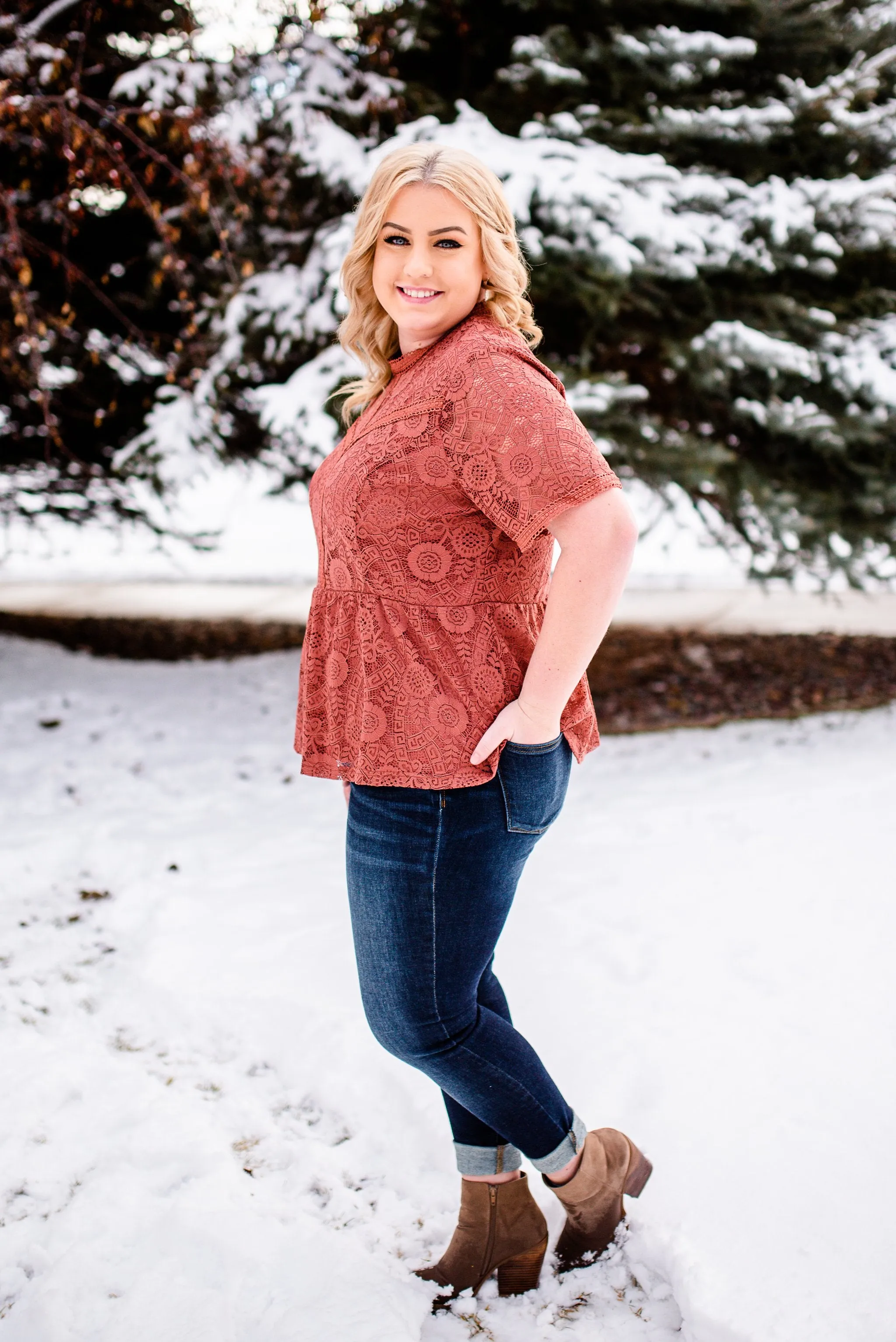 All Laced Up Top In Tawny Rose