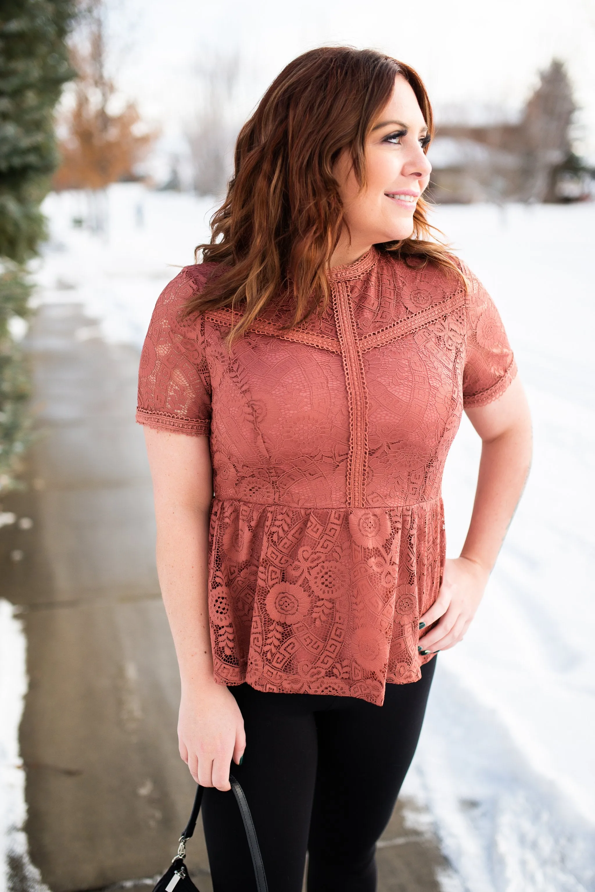 All Laced Up Top In Tawny Rose