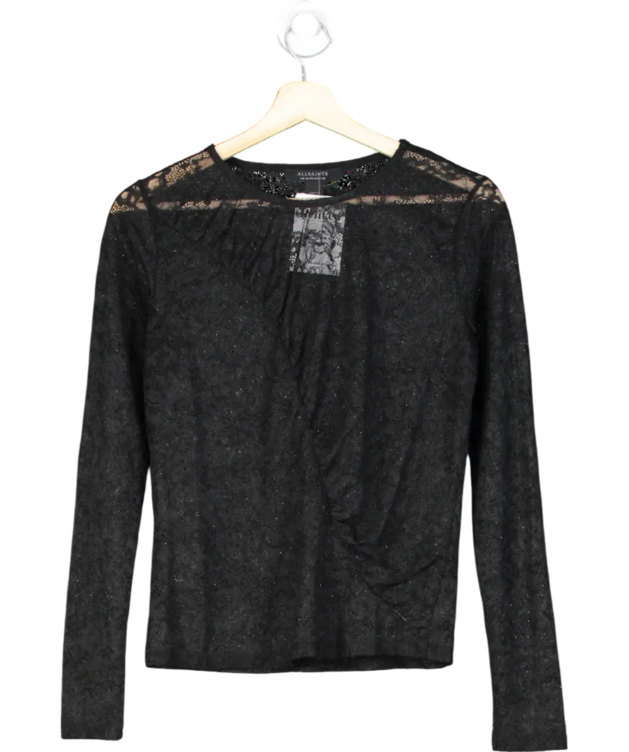 All Saints Black Edana Lace Top UK 10