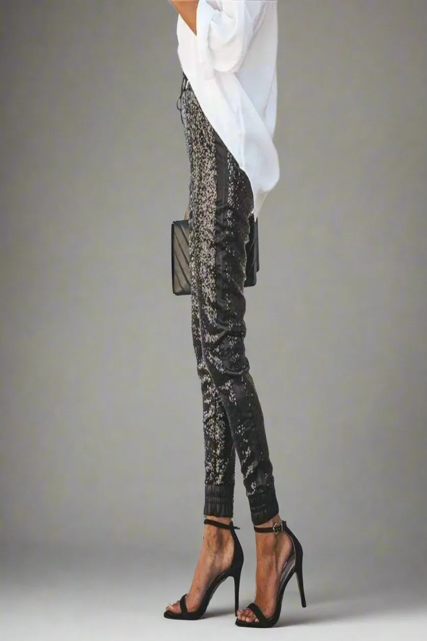 All That Glam Sequin Elastic Black Skinny Leg Pants