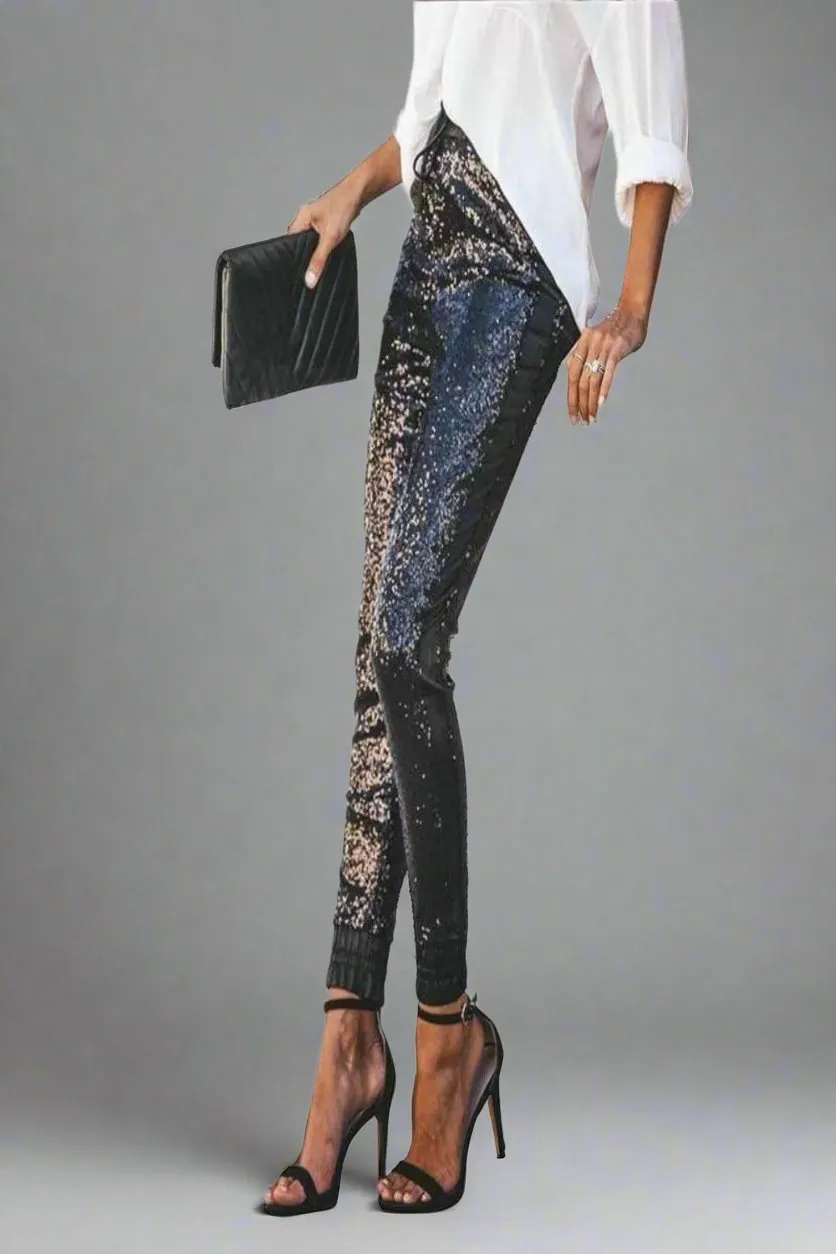 All That Glam Sequin Elastic Black Skinny Leg Pants