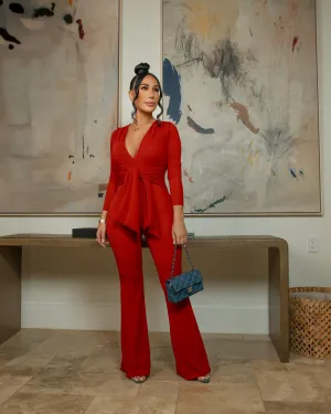 Alona (Red Metallic Jumpsuit) ALL SALE ITEMS ARE A FINAL SALE NO EXCHANGE
