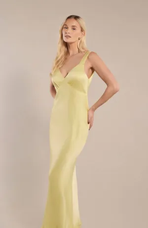 Amelia Dress in Lemonade Yellow Satin