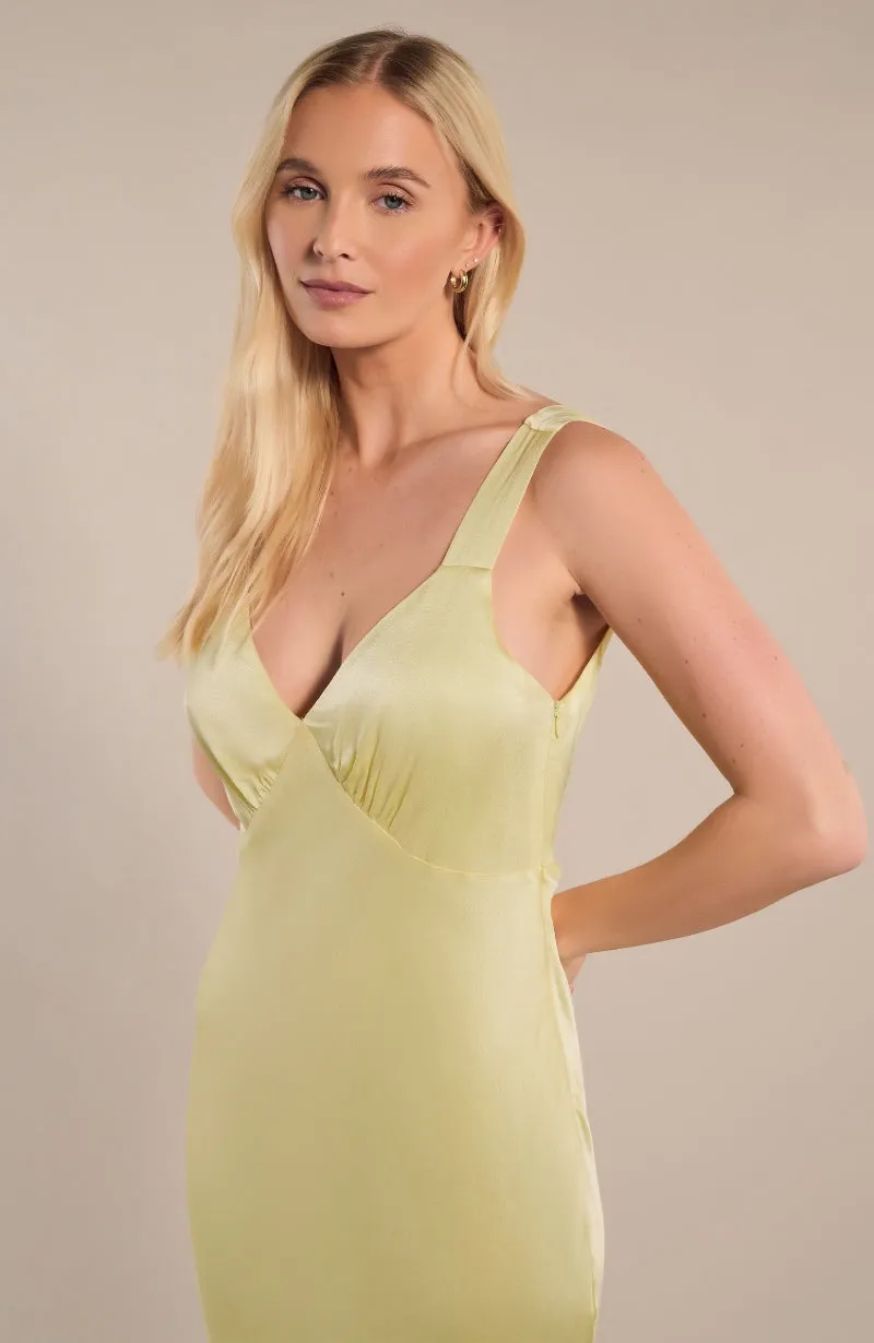 Amelia Dress in Lemonade Yellow Satin