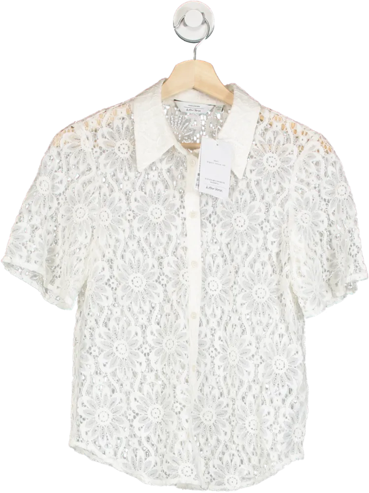 & Other Stories White Lace Short Sleeve Blouse EU 34 UK 6