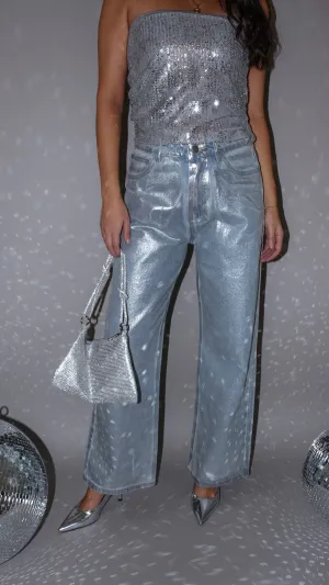 Aura Blue Metallic Jeans