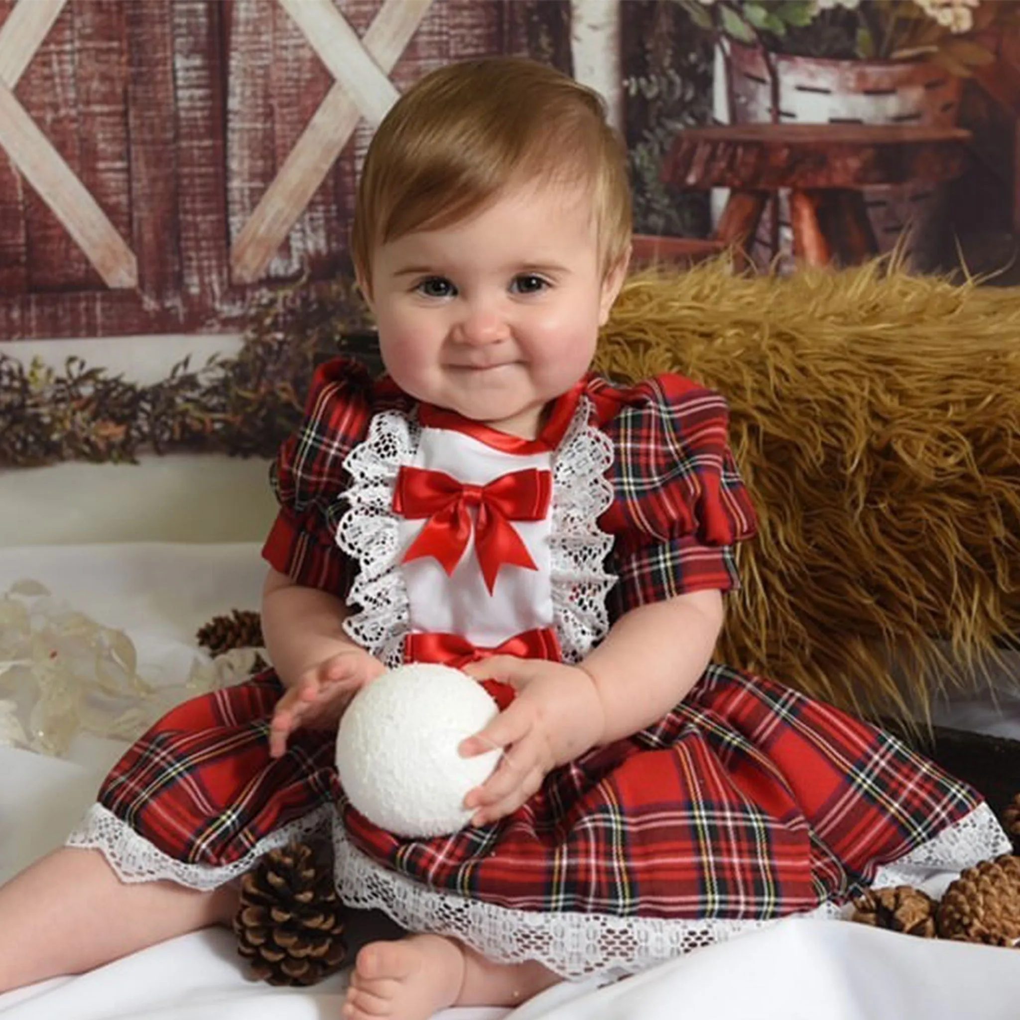 Baby Girls Red Tartan Dress with bows