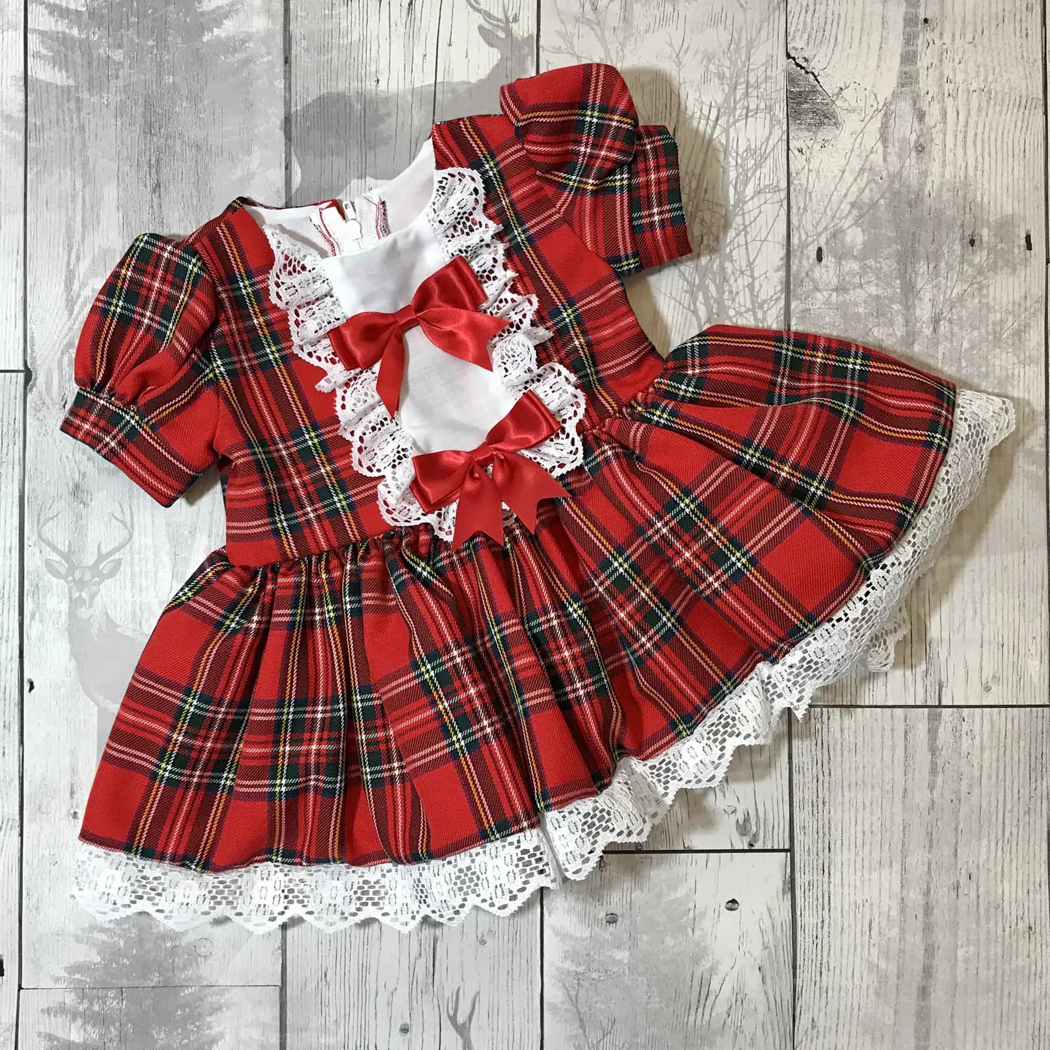 Baby Girls Red Tartan Dress with bows
