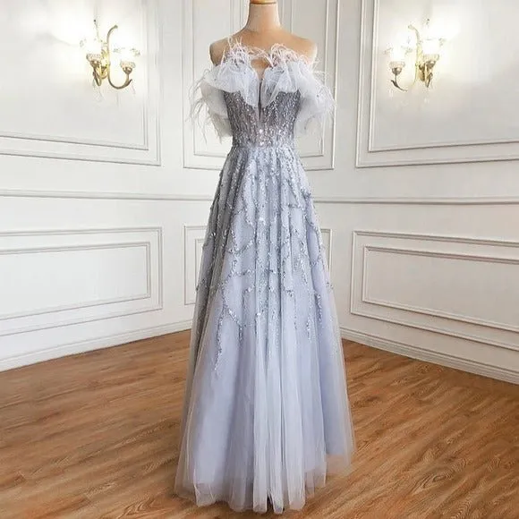 Beaded Feather Sparkle Formal Women Party Dresses