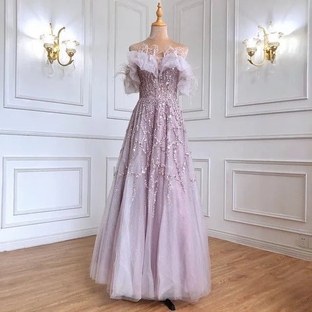 Beaded Feather Sparkle Formal Women Party Dresses