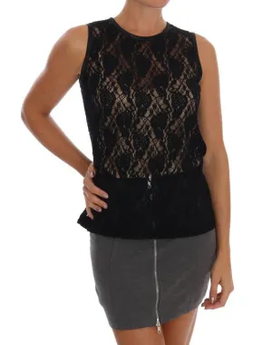 Black Floral Lace Blouse Top