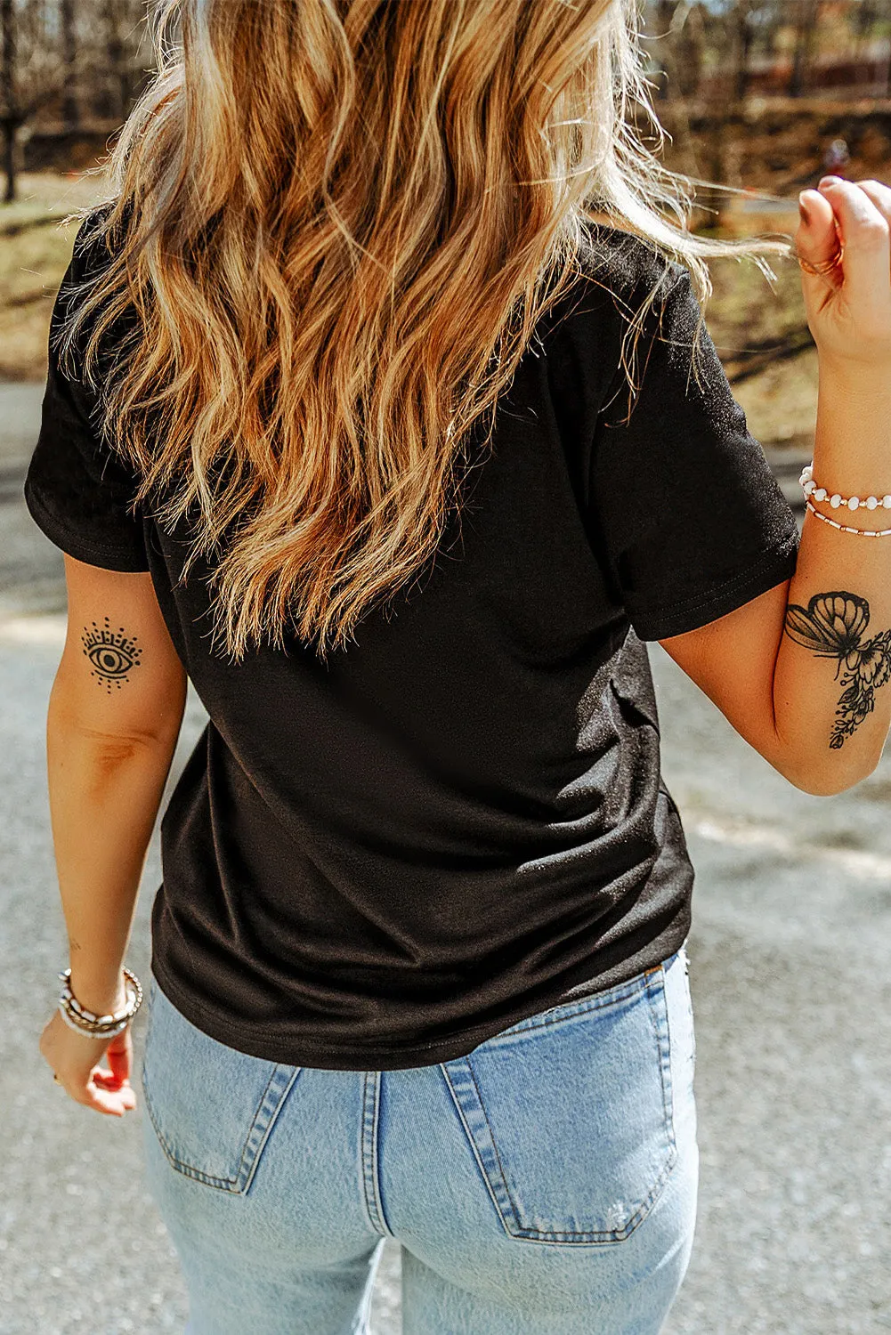 Black Floral MAMA Bow Graphic Crewneck T Shirt