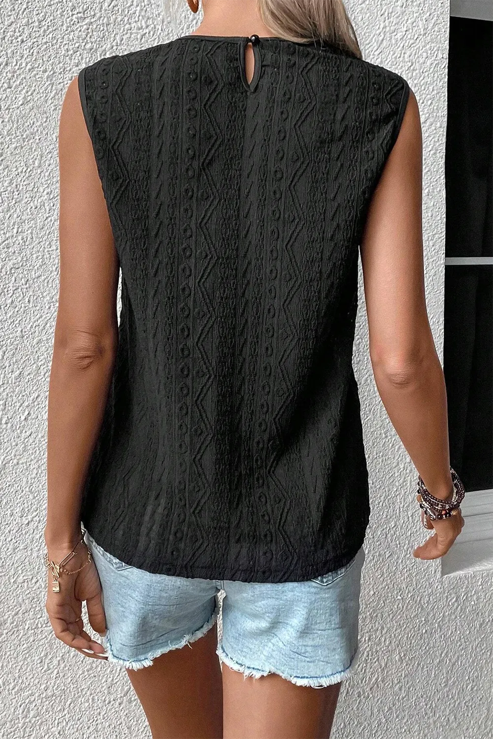 Black Guipure Lace Crochet Keyhole Back Tank Top