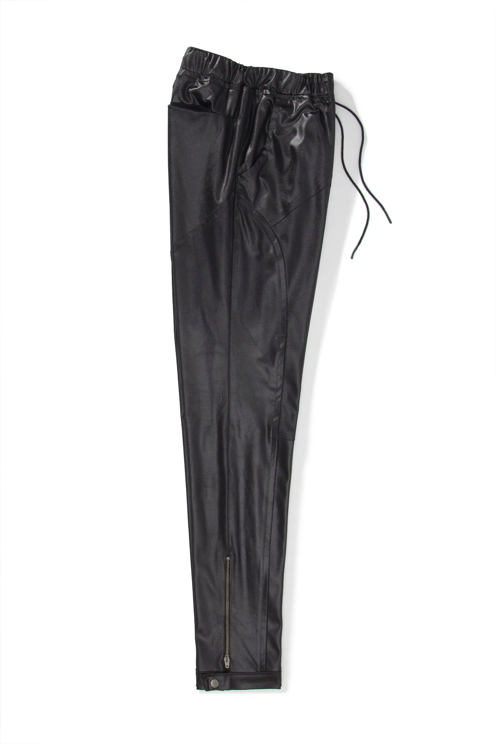 Black Illusion Leather Moto Joggers w/ Ankle Zip