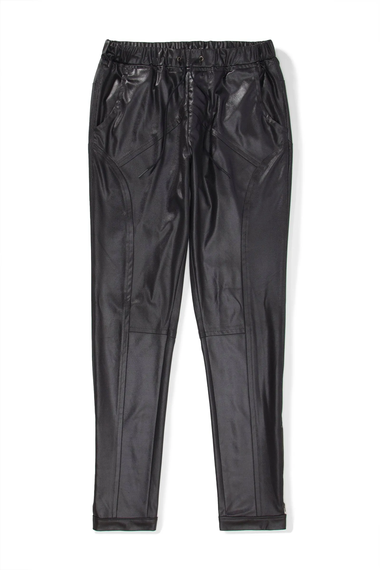 Black Illusion Leather Moto Joggers w/ Ankle Zip