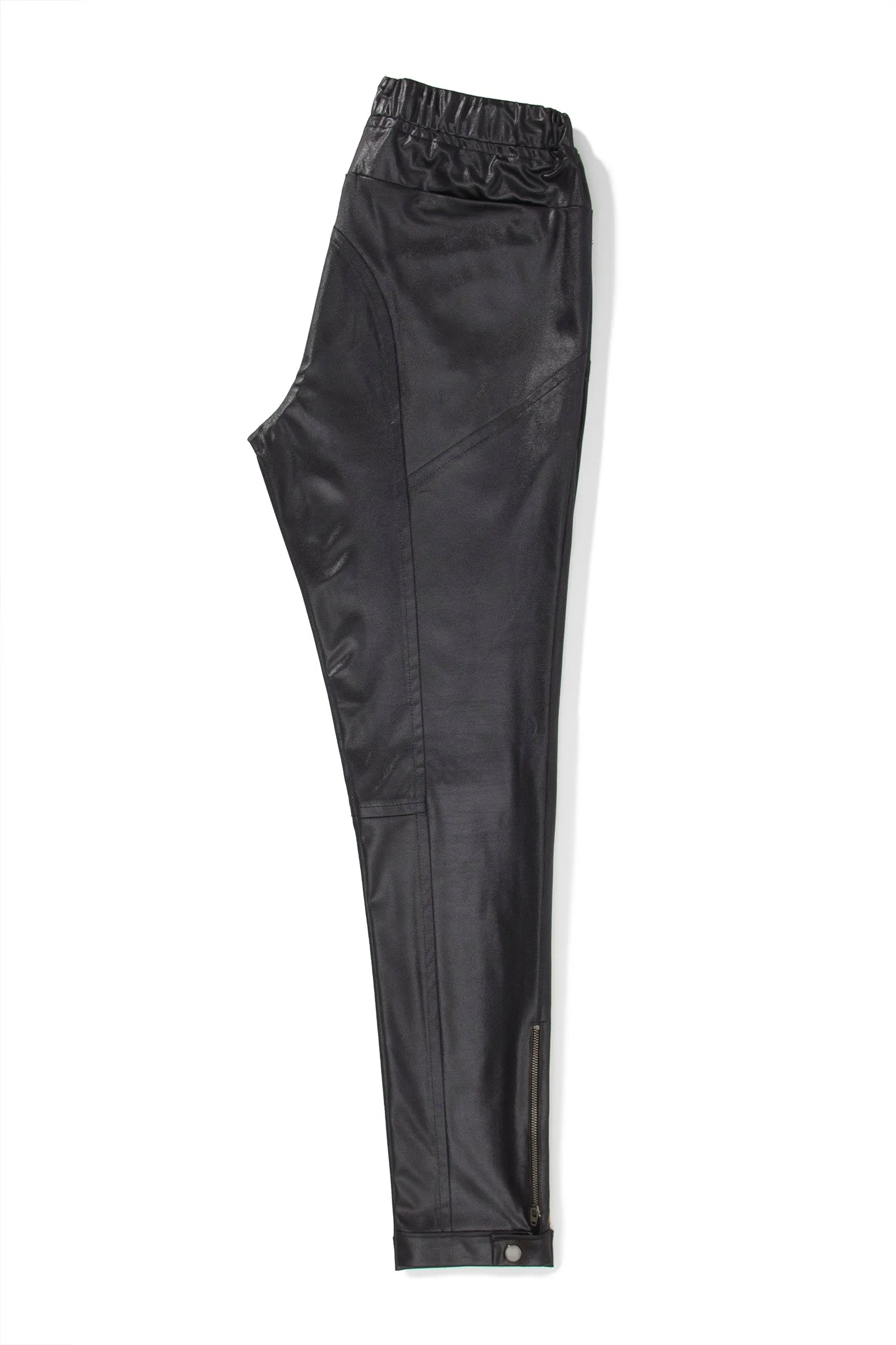 Black Illusion Leather Moto Joggers w/ Ankle Zip