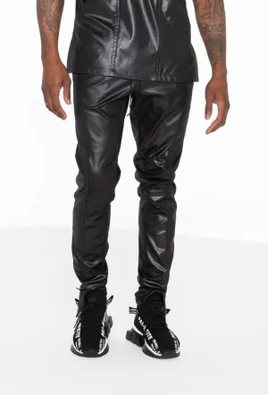 Black Illusion Leather Moto Joggers w/ Ankle Zip