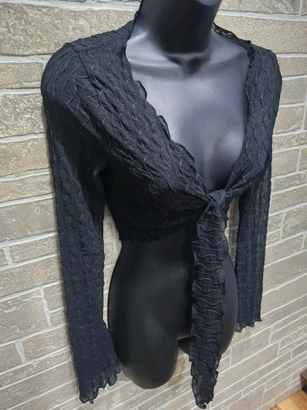 Black Lace Tie Front Long Sleeve Top 3/7/24 8170