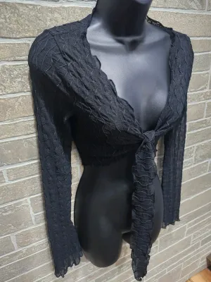 Black Lace Tie Front Long Sleeve Top 3/7/24 8170