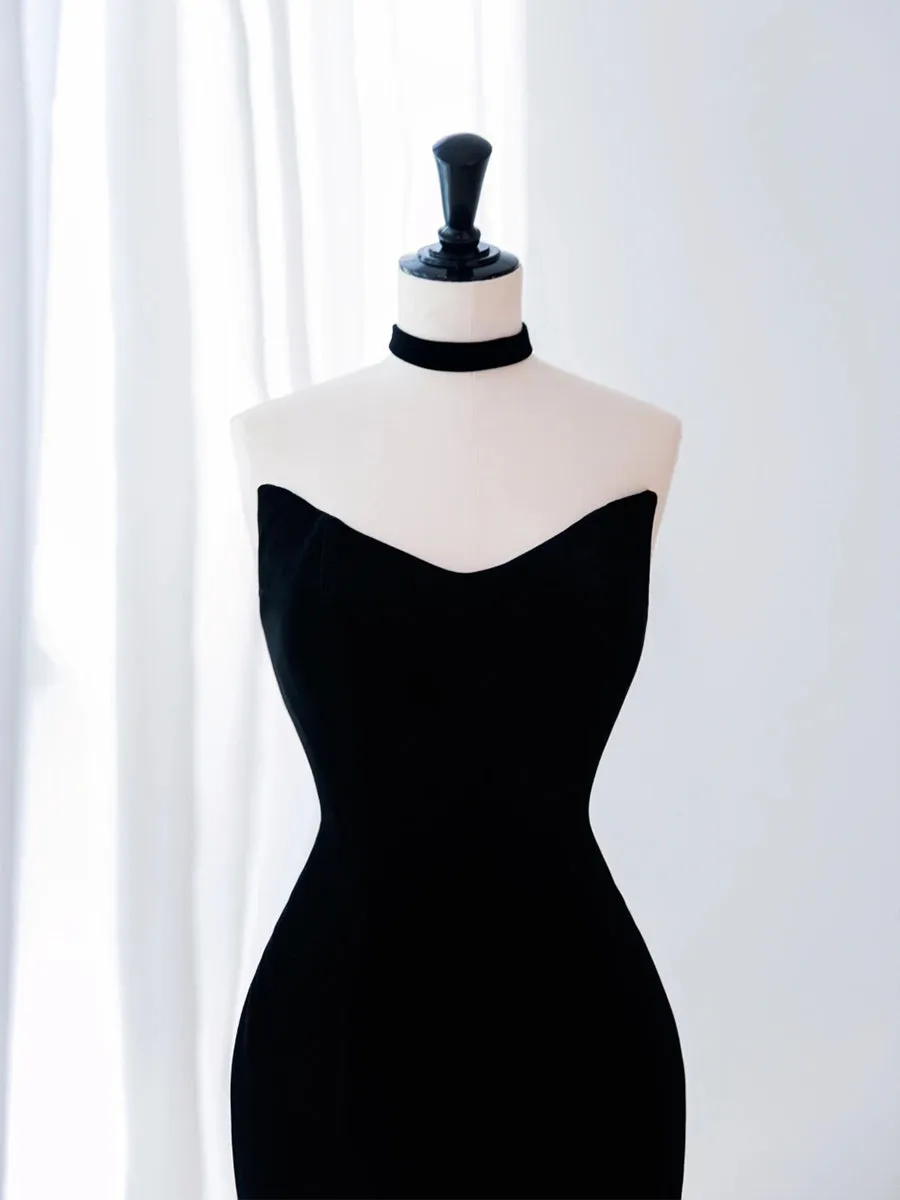 Black Mermaid Velvet Tulle Long Prom Dress, Black Evening Dress