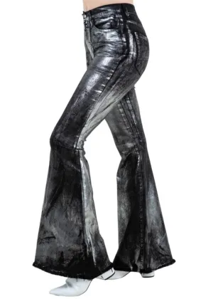 Black Metallic Bell Bottom Jeans