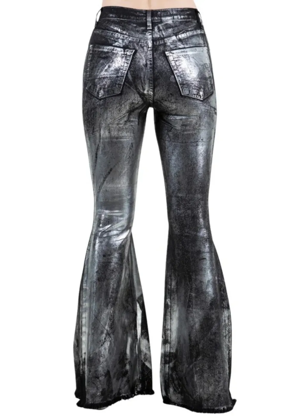 Black Metallic Bell Bottom Jeans